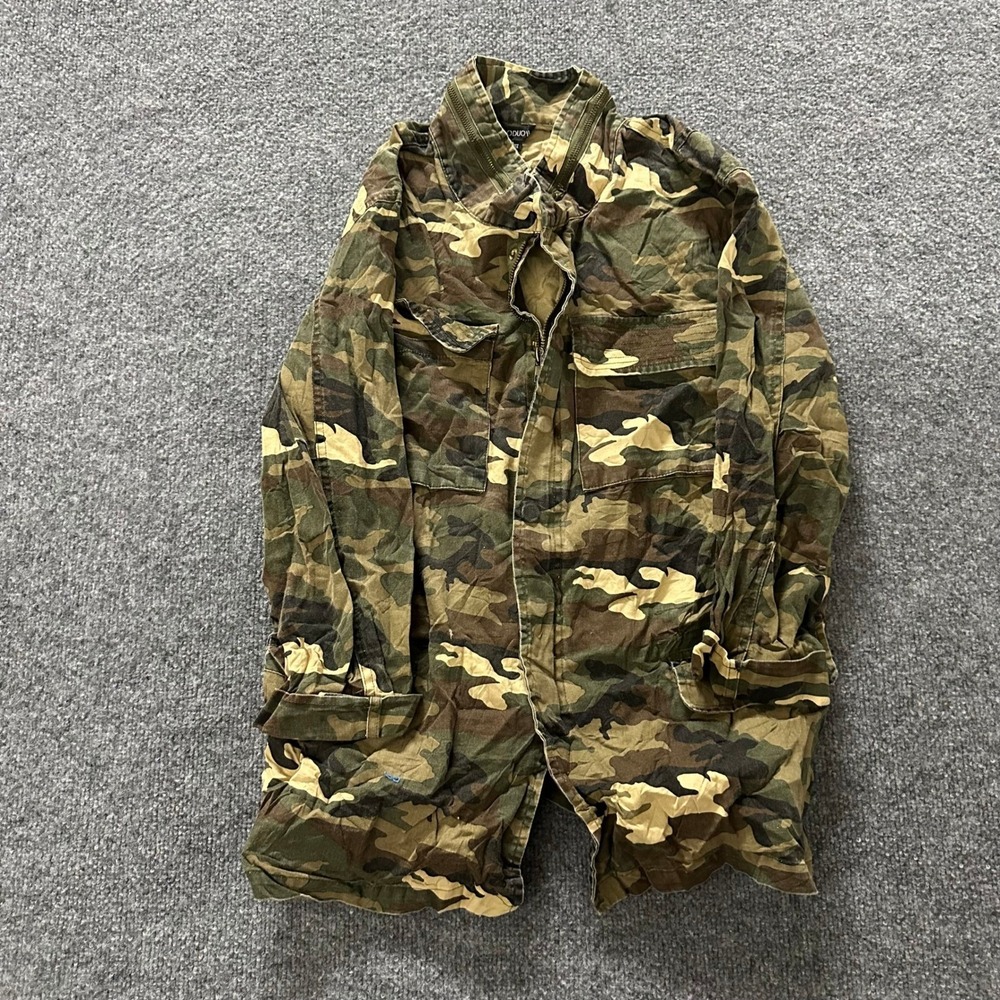 Haoduoyi Jacket Womens Size L Green Camo Utility Military Full Zip Button Front